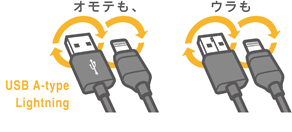 USBコネクタとLightningコネクタ、どちらも両面挿しが可能