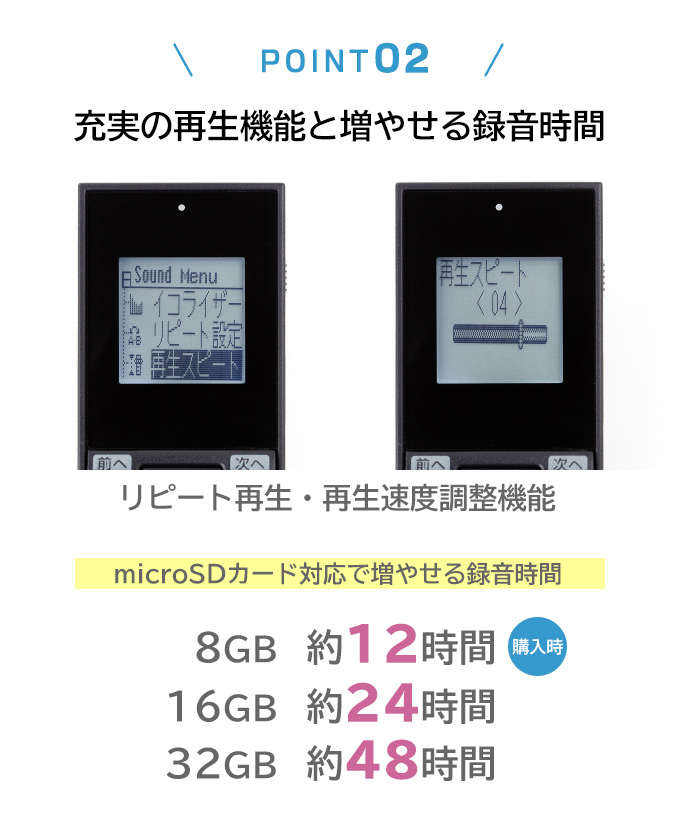 充実の再生機能と増やせる録音時間