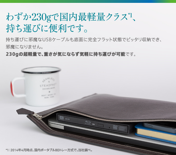 わずか230gで国内最軽量クラス※1、持ち運びに便利です。