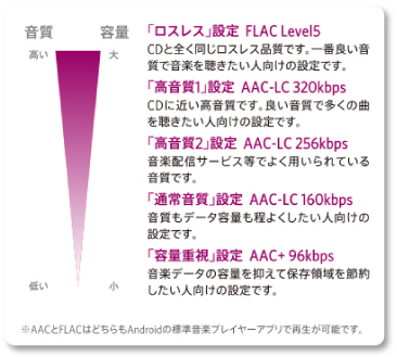 設定による音質と容量の違い