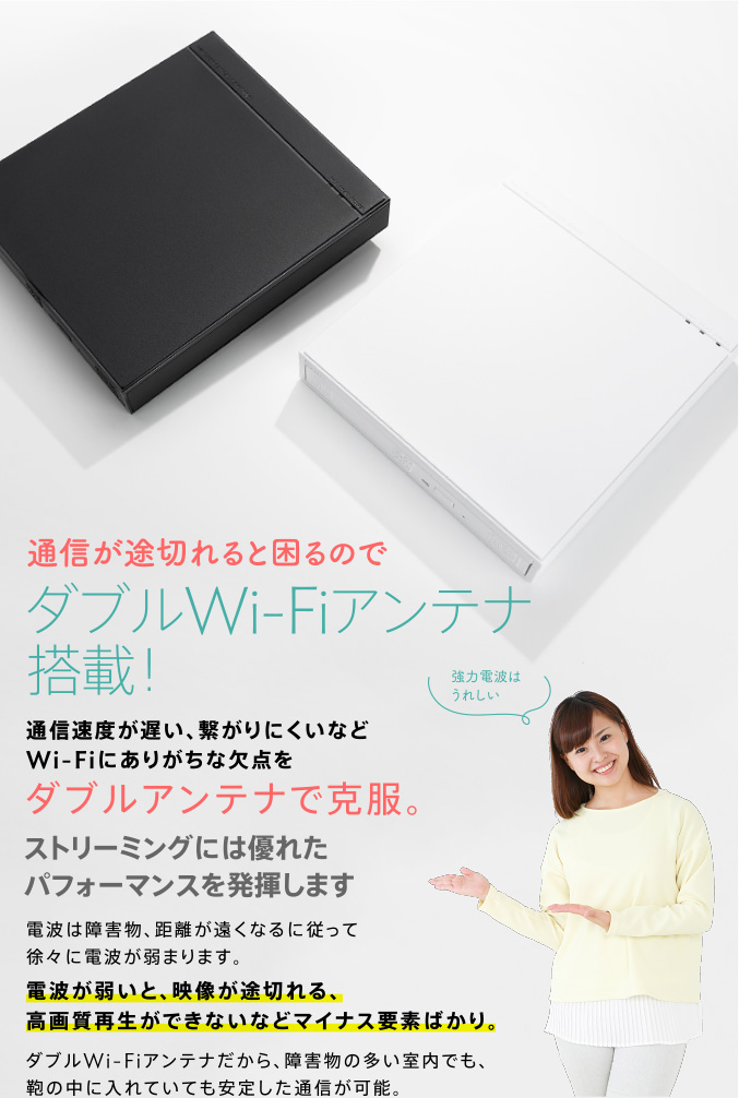 通信が途切れると困るのでダブルWi-Fiアンテナ搭載！