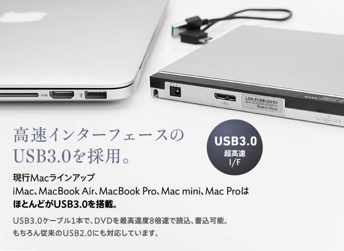 高速インターフェースのUSB3.0を採用。