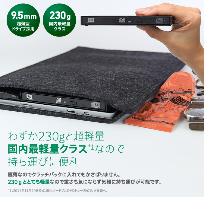 わずか230gと超軽量国内最軽量クラス*1なので持ち運びに便利