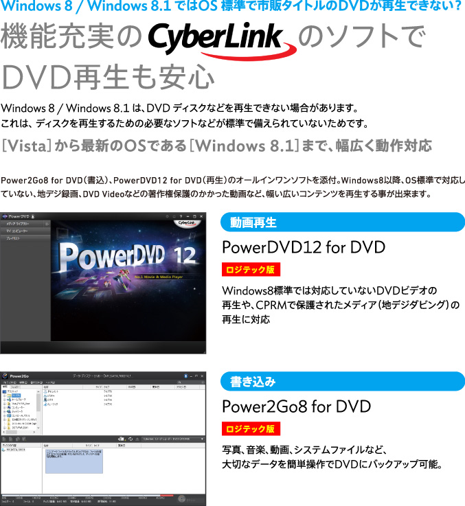 機能充実の CyberLink のソフトでDVD再生も安心