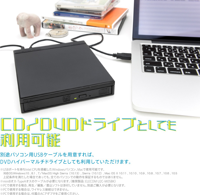 CD/DVDドライブとしても利用可能