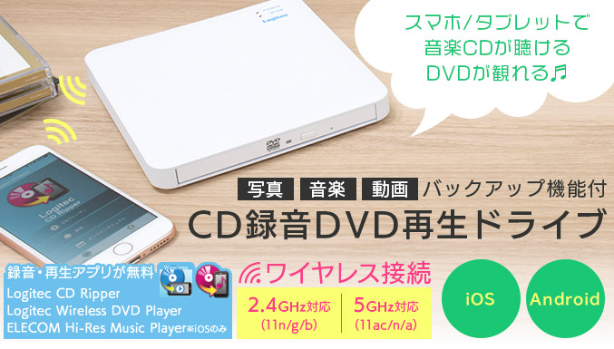 5GHzワイヤレスCD録音DVD再生ドライブ