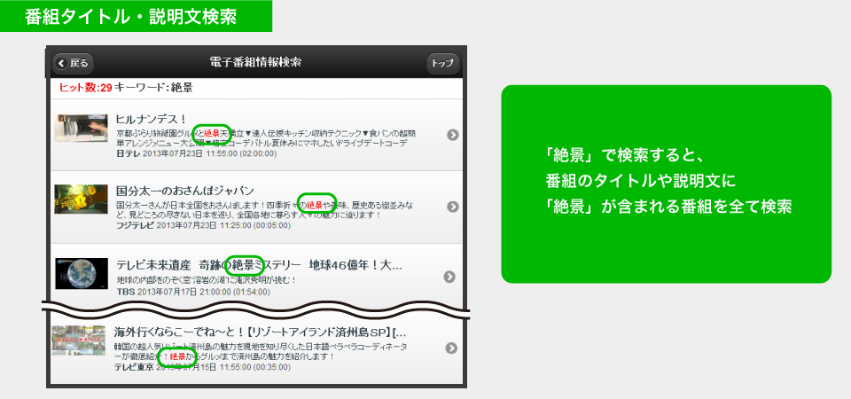 番組タイトル・説明文検索