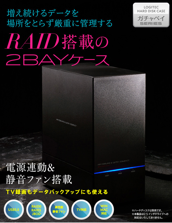 増え続けるデータを場所をとらず厳重に管理するRAID搭載の2BAYケース