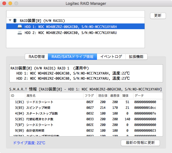 RAID/SATAドライブ情報