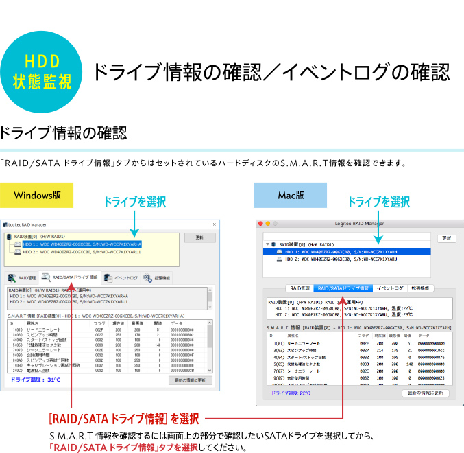 ドライブ情報の確認