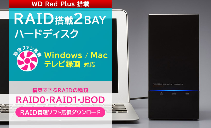 大切な写真や重要なデータが壊れても復元できる。RAID搭載の2BAYハードディスク