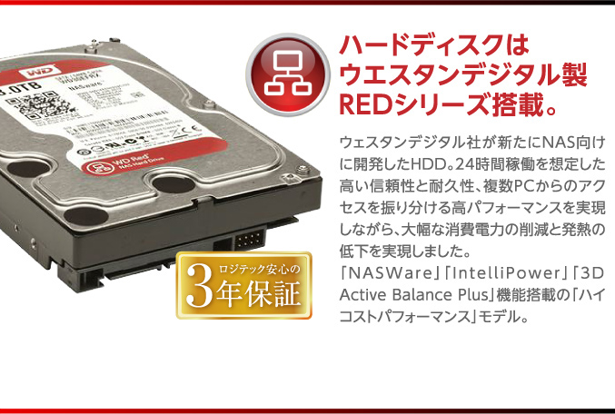 ハードディスクはウエスタンデジタル製REDシリーズ搭載。
