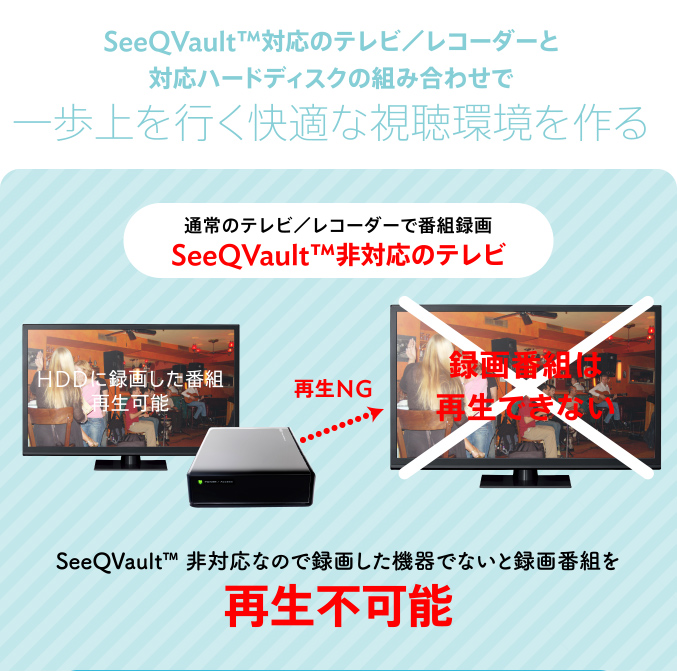 SeeQVault対応のテレビ／レコーダーと対応ハードディスクの組み合わせで一歩上を行く快適な視聴環境を作る