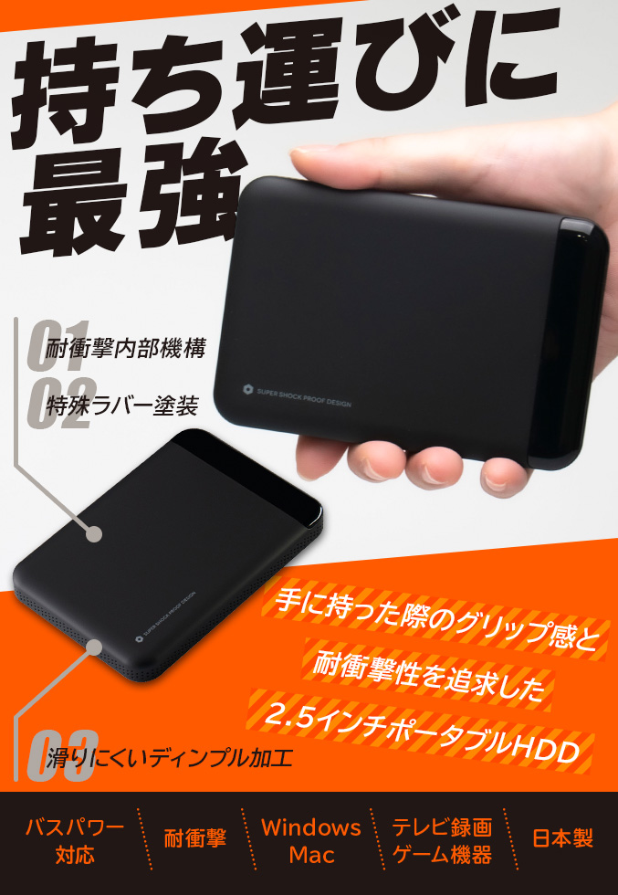 耐衝撃 薄型 ポータブルハードディスク 小型 HDD 1TB USB3.1(Gen1