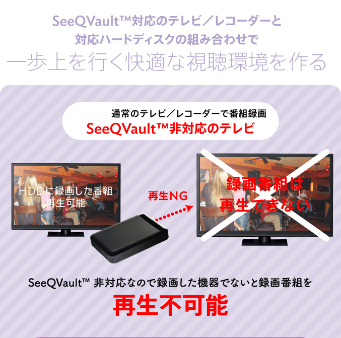 SeeQVault対応のテレビ／レコーダーと対応ハードディスクの組み合わせで一歩上を行く快適な視聴環境を作る