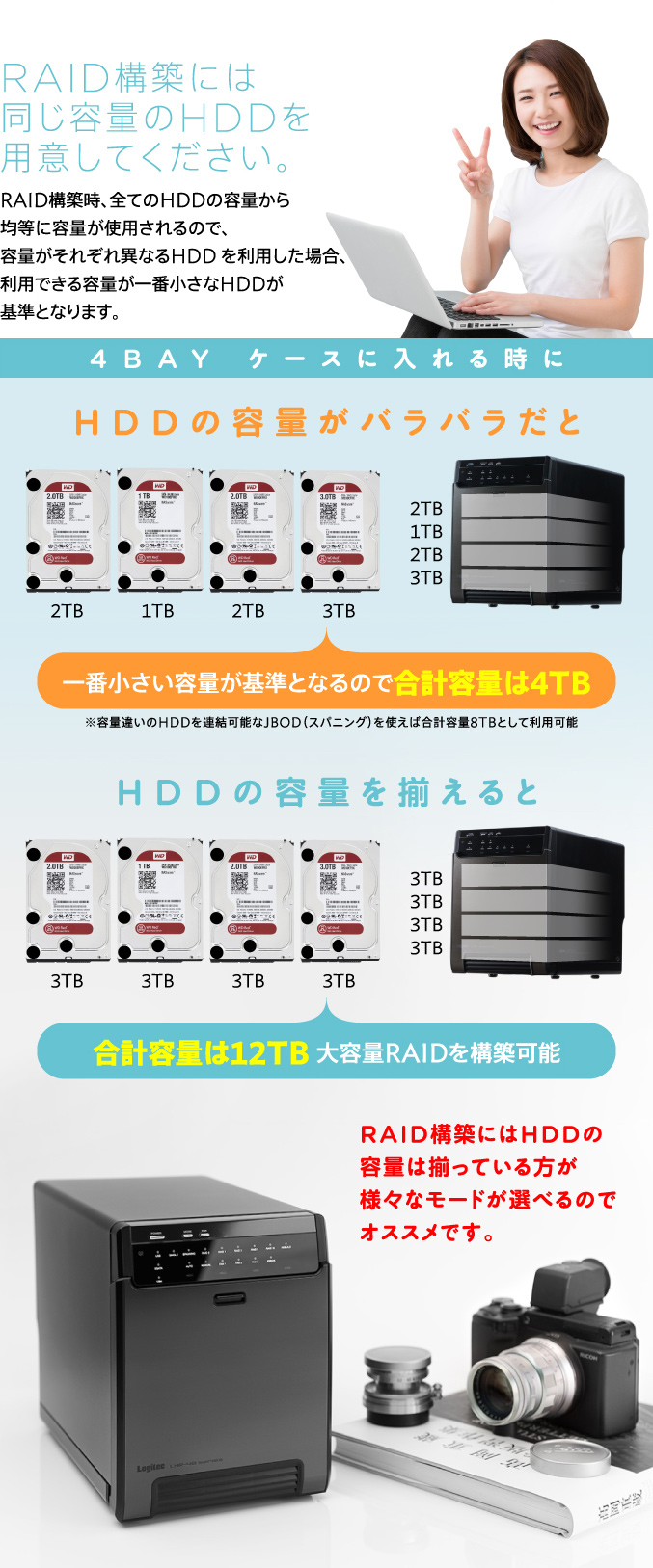 RAID構築には同じ容量のHDDを用意