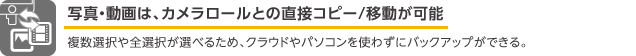 写真・動画は、カメラロールとの直接コピー/移動が可能