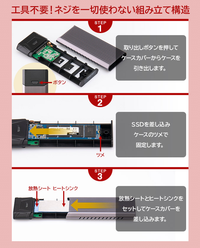 USB3.2 Gen2 Type-C 2.5インチ HDD/SSDケース