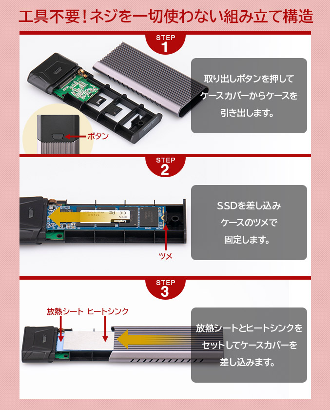 USB3.2 Gen2 Type-C 2.5インチ HDD/SSDケース